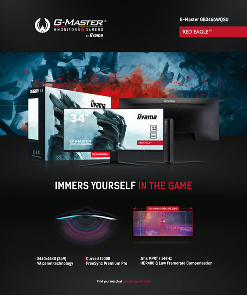 iiyama - G-Master GB3466WQSU-B1 Immerse yourself in the game with the  curved GB3466WQSU Red Eagle with FreeSync Premium Pro.