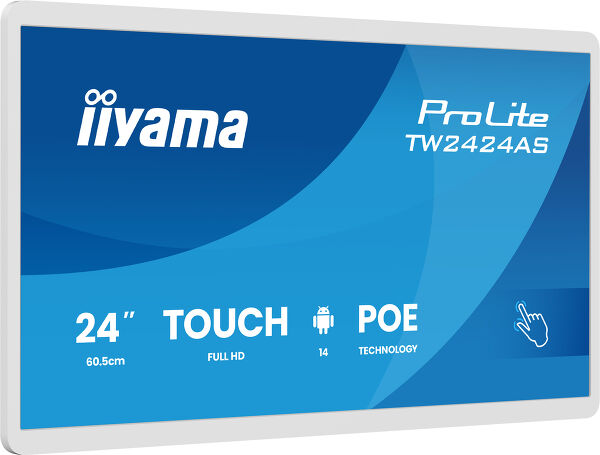 ProLite TW2424AS-W3P - 24-calowy interaktywny panel dotykowy PCAP 10-punktowy In-cell Full HD z systemem Android, technologią panelu IPS, powłoką antyodblaskową, technologią PoE oraz iiSignage²