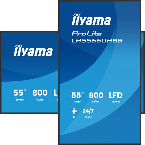 ProLite LH5566UHSB-B1AG - L'écran d'affichage dynamique professionnel 55" 4K UHD le plus puissant, avec une luminosité de 800 cd/m².