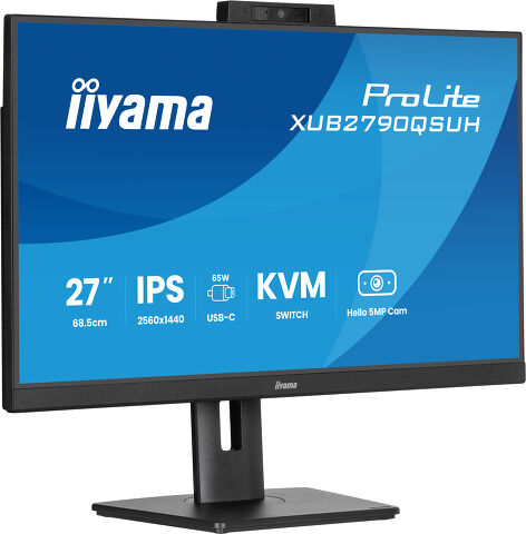 ProLite XUB2790QSUH-B2 - Monitor IPS QHD de 27'' con cámara y micrófono Windows Hello integrados, USB-C, conmutador KVM y soporte ajustable en altura