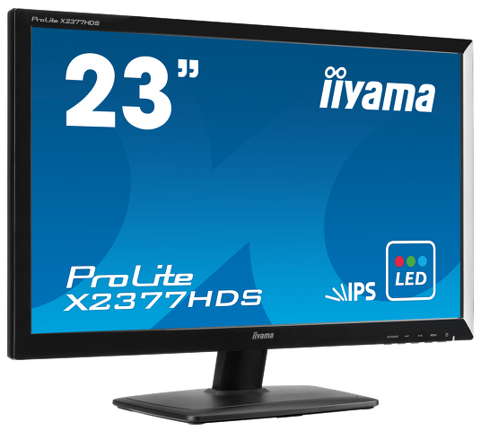 ProLite X2377HDS-1 - ProLite X2377HDS - a 23” LED backlit LCD Screen featuring IPS Panel technology which is considered to be the best all around panel type. This IPS panel offers accurate and consistent colour reproduction with wide viewing angles (178°/178°) and great response time (5 ms black-to-black). The ProLite X2377HDS is full HD, has a 5 000,000:1 Advanced Contrast Ratio and 250 cd/m² brightness offering the user clear and vivid images. An array of inputs including HDMI, DVI and VGA connections ensure compatibility across a range of devices including games consoles and work stations. The Prolite X2377HDS has two integrated stereo speakers and is VESA mount compatible. It will provide both excellent performance for photographic, design and web-design and is also an excellent choice for Universities, Corporate  and Financial Markets, as well as the rapidly expanding demand for Multi Monitor applications.