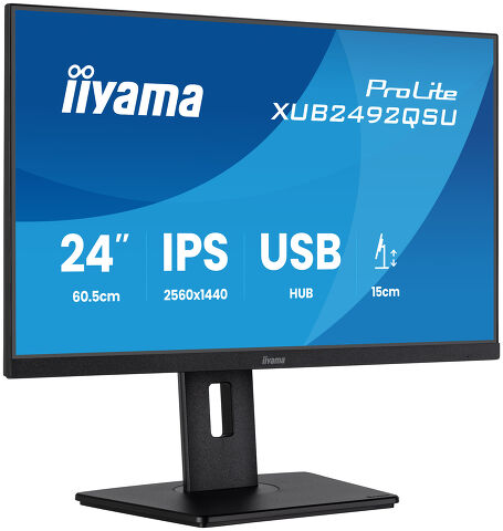 ProLite XUB2492QSU-B1 - 23.8" (60.5 cm) Monitor mit QHD-Auflösung, IPS-Panel-Technologie, 100Hz Bildwiederholfrequenz und einem höhenverstellbarem Standfuß