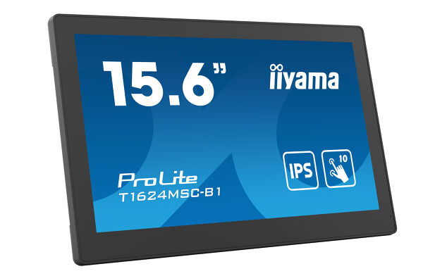 ProLite T1624MSC-B1 - 15.6” PCAP Full-HD touchscreen monitor con 10 punti tattili, technologia pannello IPS, media player integrato e un supporto pieghevole incorporato sulla parte posteriore