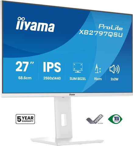ProLite XB2797QSU-W1 - 27-inch QHD IPS-monitor met dunne rand aan vier zijden, ergonomische standaard en EPEAT Silver-certificering