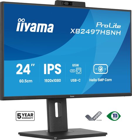 ProLite XB2497HSNH-B1 - 24” IPS monitor with a built-in 5MP Windows Hello camera and microphone, USB-C Dock, LAN and 15cm height adjustable stand