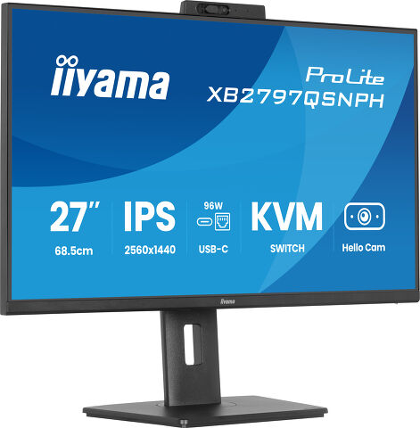 ProLite XB2797QSNPH-B1 - 27" IPS QHD-monitor met ingebouwde 5 MP Windows Hello-camera, microfoon, USB-C-dock, LAN, KVM-switch en een in hoogte verstelbare voet van 15 cm