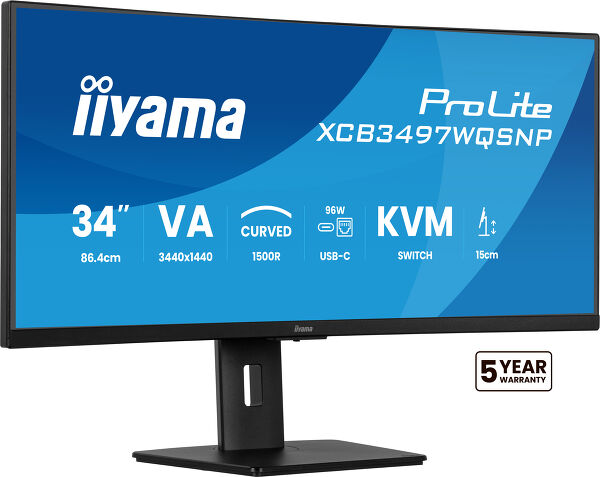 ProLite XCB3497WQSNP-B1 - Moniteur UWQHD 34'' incurvé avec dock USB-C, LAN, commutateur KVM et support réglable en hauteur de 15cm