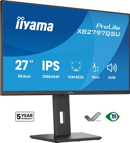 ProLite XB2797QSU-B1 - 27-inch QHD IPS-monitor met dunne rand aan vier zijden, ergonomische standaard en EPEAT Silver-certificering