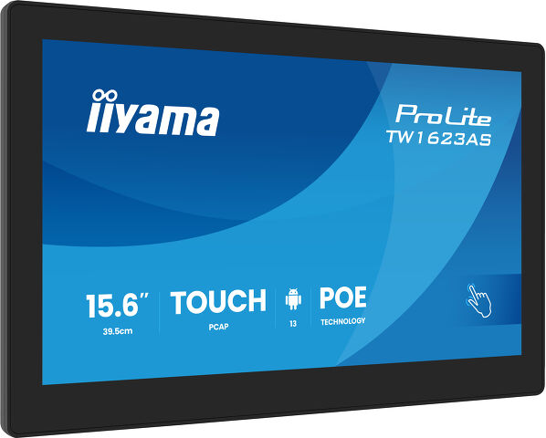 ProLite TW1623AS-B3P - 15.6" monitor dotykowy PCAP (10 punktów) z systemem Android, technologią Power over Ethernet (PoE) i iiSignage²