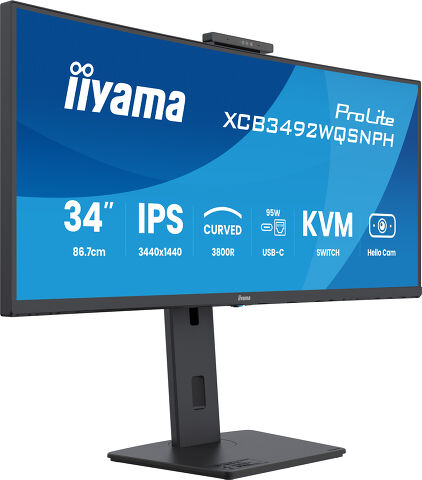 ProLite XCB3492WQSNPH-B1 - 34’’ VA UWQHD curved monitor with a built-in Windows Hello camera and microphone, USB-C dock, LAN, KVM switch and 15cm height adjustable stand