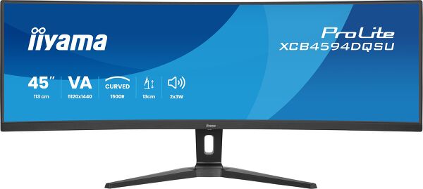 ProLite XCB4594DQSU-B1 - 45-inch ultra-wide curved monitor with Dual QHD resolution and height-adjustable stand, ideal for immersive multitasking and creative work