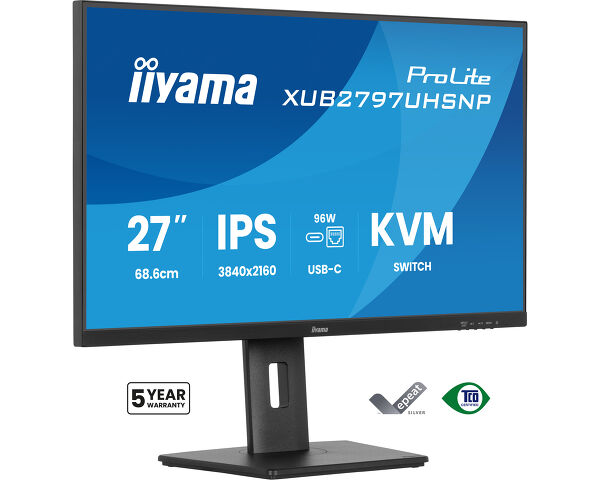 ProLite XUB2797UHSNP-B1 - Monitor da 27” con risoluzione 4K, tecnologia pannello IPS, dock USB-C, switch KVM, RJ45 (LAN) e erogazione di energia di 96W