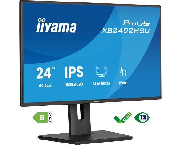 ProLite XB2492HSU-B1 - 24” IPS Full HD panel with 4-side slim bezel, B energy class and height adjustable stand