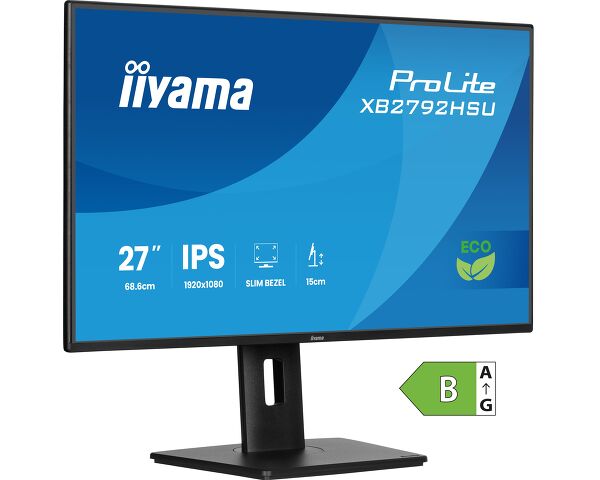 ProLite XB2792HSU-B1 - 27” IPS Full HD panel with 4-side slim bezel, B energy class and height adjustable stand