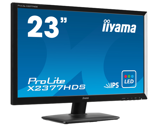 ProLite X2377HDS-1 - ProLite X2377HDS - a 23” LED backlit LCD Screen featuring IPS Panel technology which is considered to be the best all around panel type. This IPS panel offers accurate and consistent colour reproduction with wide viewing angles (178°/178°) and great response time (5 ms black-to-black). The ProLite X2377HDS is full HD, has a 5 000,000:1 Advanced Contrast Ratio and 250 cd/m² brightness offering the user clear and vivid images. An array of inputs including HDMI, DVI and VGA connections ensure compatibility across a range of devices including games consoles and work stations. The Prolite X2377HDS has two integrated stereo speakers and is VESA mount compatible. It will provide both excellent performance for photographic, design and web-design and is also an excellent choice for Universities, Corporate  and Financial Markets, as well as the rapidly expanding demand for Multi Monitor applications.
