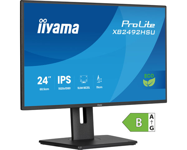 ProLite XB2492HSU-B1 - 24” IPS Full HD panel with 4-side slim bezel, B energy class and height adjustable stand