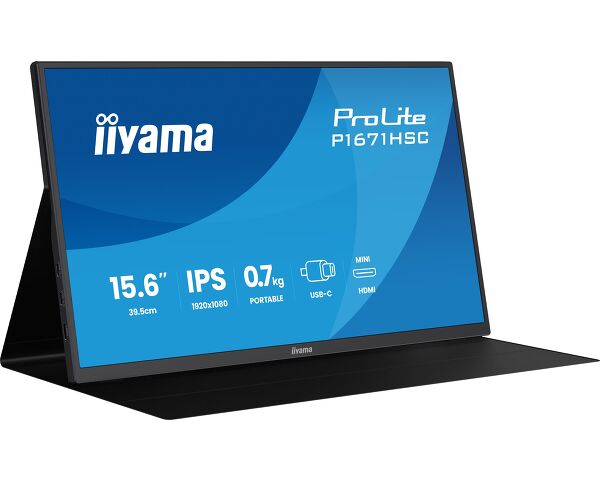 ProLite P1671HSC-B1 - 15.6″ portable Full HD IPS monitor with USB‑C, built‑in speakers & leather cover