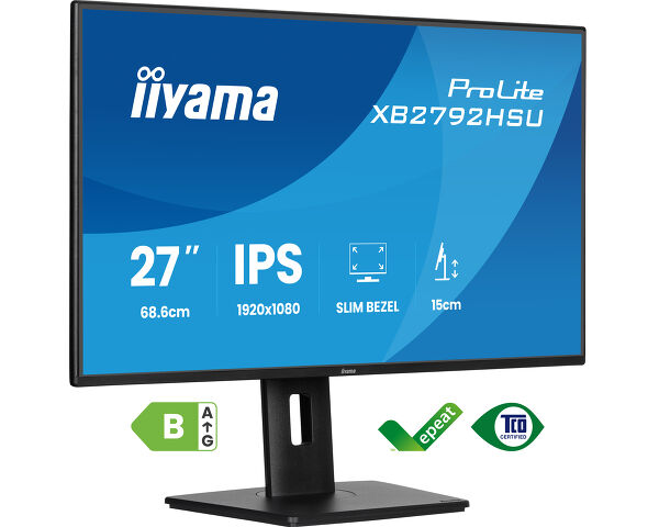 ProLite XB2792HSU-B1 A - 27” IPS Full HD panel with 4-side slim bezel, B energy class and height adjustable stand