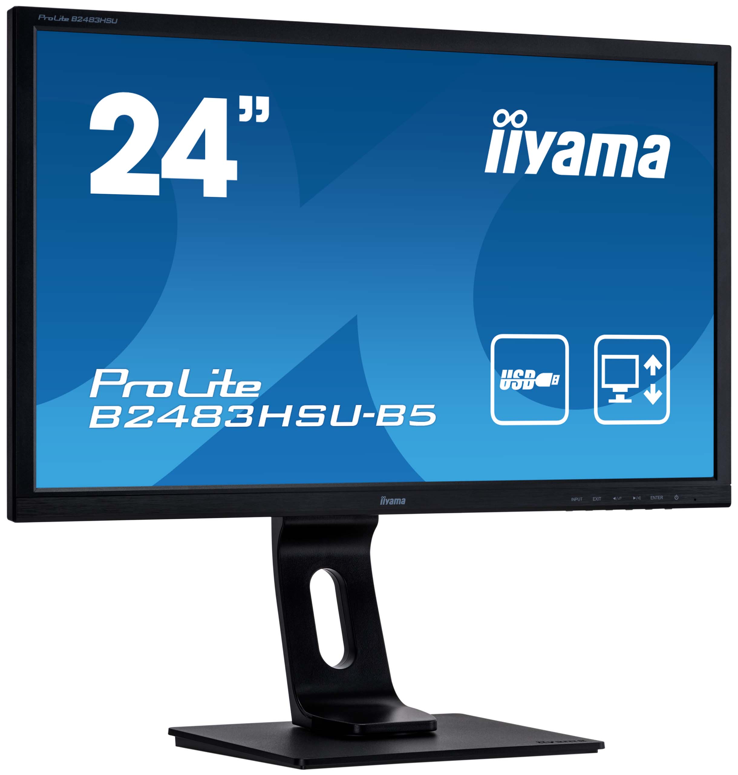Noir VGA, HDMI, DisplayPort, USB2.0, réglage de la Hauteur, pivote iiyama Prolite B2483HSU-B5 Écran LED 24 Full HD 